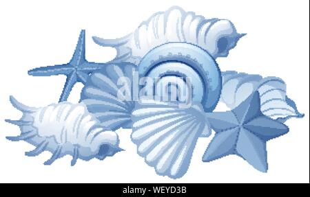 Verschiedene Arten von Muscheln auf weißem Hintergrund Abbildung Stock Vektor