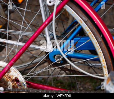 Close-up vintage Fahrräder Räder Stockfoto