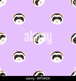 Nahtlose Muster mit niedlichen Schnauze Frettchen. Vektor flache Design Illustration. Stock Vektor