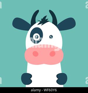 Süße Kuh auf blauem Hintergrund isoliert. Vector Illustration cartoon flache Design Stil. Stock Vektor