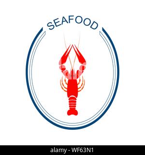 Crayfish Logo. Red River Hummer, Scampi oder krustentiere Delikatessen auf weißem Hintergrund. Meeresfrüchte Design. Vector Illustration. Stock Vektor