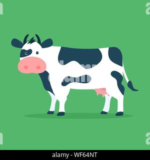 Süße Kuh auf grünem Hintergrund isoliert. Vector Illustration cartoon flache Design Stil. Stock Vektor