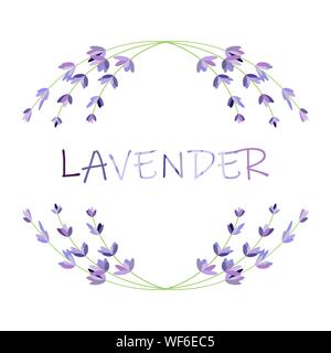 Lavendel Blume runden Rahmen auf Weiß. Vektor packaging design Vorlage und Emblem - Schönheit und Kosmetik Öl - Lavendel. Stock Vektor