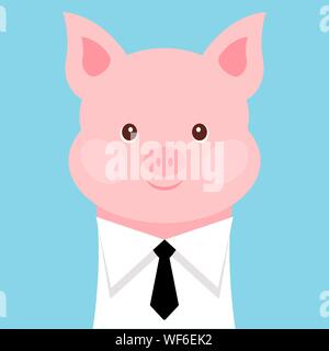 Lustige Schwein in einem Hemd mit Krawatte. Vector Illustration. Stock Vektor