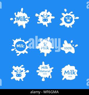 Vektor Milch oder Joghurt oder Creme Logo gekennzeichnet. Milch Blobs. Abzeichen zeichen Symbol für Farm food Design. Vector Illustration. Stock Vektor