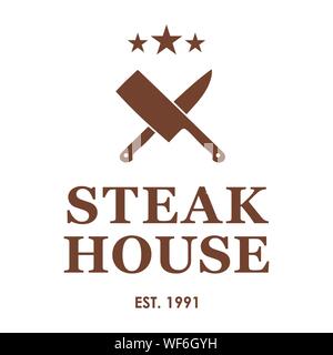 Steakhouse Emblem mit gekreuzten Messer. Steak House oder Fleisch store Logo vorlagen. Vector Illustration. Stock Vektor