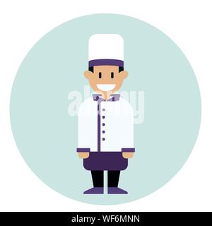 Freundliche Küchenchef in Uniform und Mütze. Beruf des Küchenchefs. Vektor flache Design Illustration Stock Vektor