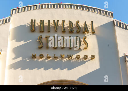 LA, USA - 2. November 2018: Der Eingang und das Logo in den Universal Studios Hollywood, LA, USA Stockfoto