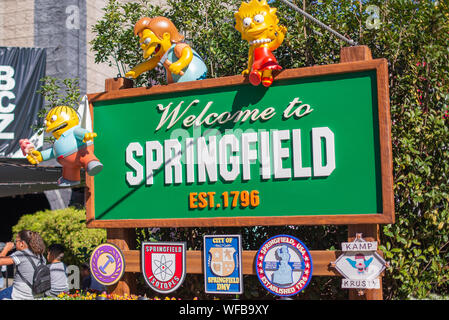 LA, USA - 2. November 2018: Simpsons Springfield Zeichen in den Universal Studios Hollywood, LA, USA Stockfoto