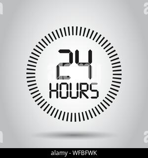 24 Stunden Uhr zeichen Symbol im flachen Stil. Vierundzwanzig Stunden geöffnet Vector Illustration auf isolierte Hintergrund. Zeitplan Geschäftskonzept. Stock Vektor