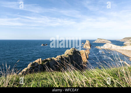 Felsen am Strand von Arnia, Kantabrien, Spanien Stockfoto