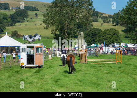 Hoffen auf den August Bank Holiday 2019 in Derbyshire, England. Pferde im Ring. Stockfoto