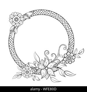 Blumen dekorative Rahmen. Auf weissem Hintergrund. Florale monochrome Ornament. Design Element mit Platz für Ihren Text. Schwarze und weiße Vector Illustration. Stock Vektor