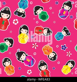 Eine nahtlose Hintergrund KOKESHI DOLLS. EPS 10 Vector Format. Stock Vektor