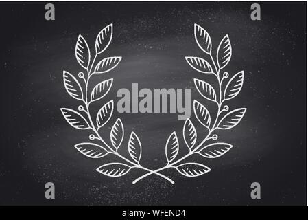 Lorbeerkranz Symbol auf einer schwarzen Tafel Hintergrund Textur und isoliert. Vektor Illustrsation. Stock Vektor