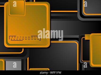 Schwarz und Orange Neon Squares abstrakte Hi-tech-Hintergrund. Vektor geometrischen Design Stock Vektor