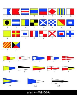 Ein komplettes Set von nautischen Flags für Buchstaben und Zahlen, einschließlich Ordnungszahlen. EPS 10 Vector Format. Stock Vektor