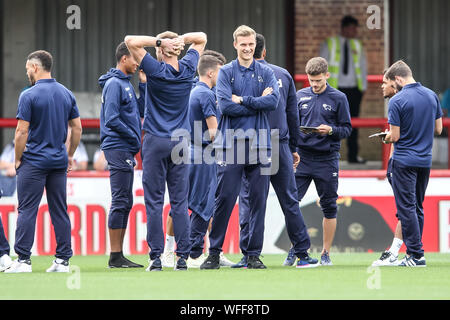 London, Großbritannien. 31 Aug, 2019. Das Derby County Spieler überprüfen Sie die Tonhöhe während der efl Sky Bet Championship Match zwischen Brentford und Derby County bei Griffin Park, London, England am 31. August 2019. Foto von Ken Funken. Nur die redaktionelle Nutzung, eine Lizenz für die gewerbliche Nutzung erforderlich. Keine Verwendung in Wetten, Spiele oder einer einzelnen Verein/Liga/player Publikationen. Credit: UK Sport Pics Ltd/Alamy leben Nachrichten Stockfoto