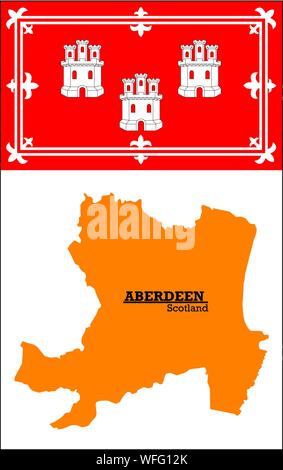 Orange Silhouette Karte von Aberdeen mit Fahne Stock Vektor