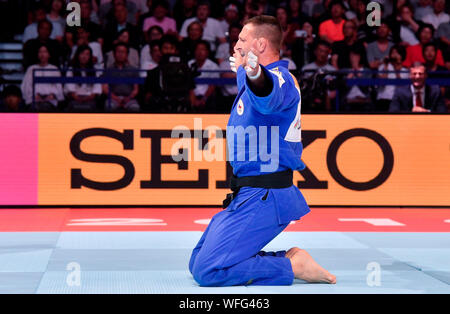 Tokio, Japan. 31 Aug, 2019. Tschechische heavyweight Judoka Lukas Krpalek feiert einen Sieg nach den Herren 100 Kategorie Match gegen Japanische Hisayoshi Harasawa am World Judo Championships in Tokio, Japan, 31. August 2019. Quelle: Vit Simanek/CTK Photo/Alamy leben Nachrichten Stockfoto