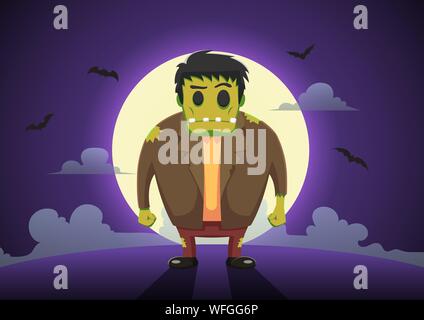 Halloween Frankenstein, Zombies bei Vollmond Nacht. Happy Halloween Konzept Hintergrund. Stock Vektor