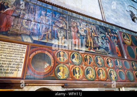 Alten Tudor Tafelbilder von Lambert Barnard in Chichester Cathedral in Chichester, eine Stadt in der Grafschaft Stadt West Sussex, Südengland, Großbritannien Stockfoto