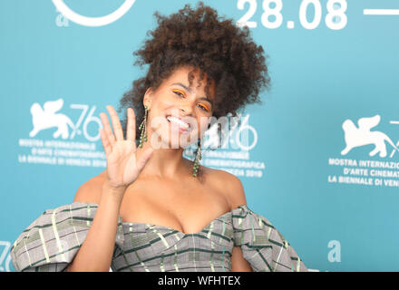 Venedig, Italien. 31 Aug, 2019. Schauspielerin Zazie Beetz besucht einen Fotoshooting für den Film 'Joker' während der 76. Internationalen Filmfestspielen von Venedig in Venedig, Italien, am 12.08.31., 2019. Credit: Cheng Tingting/Xinhua/Alamy leben Nachrichten Stockfoto