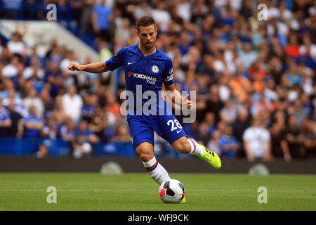 London, Großbritannien. 31 Aug, 2019. Cesar Azpilicueta von Chelsea in Aktion. Premier League match, Chelsea v Sheffield United an der Stamford Bridge in London am Samstag, den 31. August 2019. Dieses Bild dürfen nur für redaktionelle Zwecke verwendet werden. Nur die redaktionelle Nutzung, eine Lizenz für die gewerbliche Nutzung erforderlich. Keine Verwendung in Wetten, Spiele oder einer einzelnen Verein/Liga/player Publikationen. pic von Steffan Bowen/Credit: Andrew Orchard sport Fotografie/Alamy leben Nachrichten Stockfoto