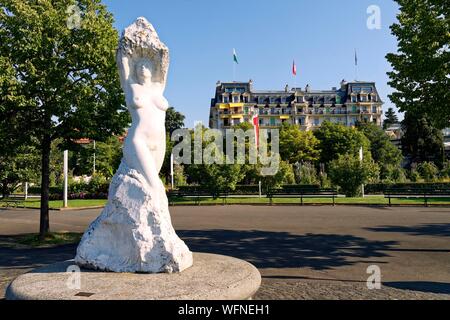 Schweiz, Kanton Waadt, Lausanne, Ouchy, das 5-Sterne Hotel Rivage Palace ideal gelegen mit Blick auf den Genfer See Stockfoto