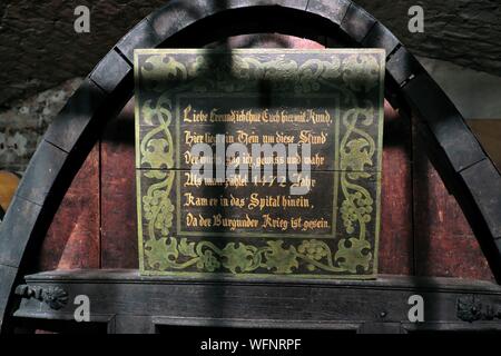 Frankreich, Bas Rhin, Straßburg, Place de l'Hopital, historische Höhle der Hospices de Strasbourg, die Galerie der Donner, Wein 1472 vom Stockfoto