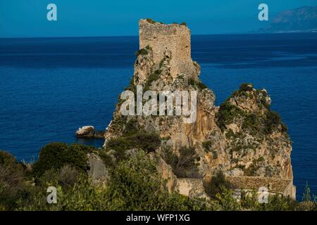 Italien, Sizilien, San Vito Lo Capo, Scopello, Watch Tower Der tonnara Stockfoto