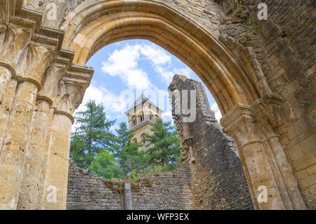 Ruinen der mittelalterlichen cistertian Kloster Orval in Belgien, Provinz Luxemburg Stockfoto