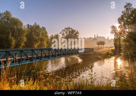 Frankreich, Somme, Tal der Somme, Lange, die Ufer der Somme am frühen Morgen, am Fluss entlang Stockfoto