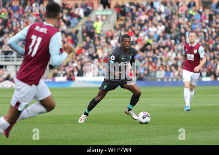 BURNLEY, ENGLAND AUG 31 Georginio Wijnaldum in Aktion während der Premier League Match zwischen Burnley und Liverpool im Turf Moor, Burnley am Samstag, den 31. August 2019. (Credit: Lukas Nickerson | MI Nachrichten) nur die redaktionelle Nutzung, eine Lizenz für die gewerbliche Nutzung erforderlich. Keine Verwendung in Wetten, Spiele oder einer einzelnen Verein/Liga/player Publikationen. Foto darf nur für Zeitung und/oder Zeitschrift redaktionelle Zwecke Credit: MI Nachrichten & Sport/Alamy Live-Nachrichten verwendet werden. Stockfoto