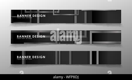 Banner der abstrakten geometrischen und Rechteckmuster mit schwarzen und weißen Gradienten. Vector Illustration. EPS 10. Stock Vektor