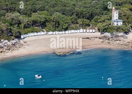 Frankreich, Vendee, Noirmoutier en l'Ile, L'Anse Rouge Strand und Magnin Turm (Luftbild) Stockfoto