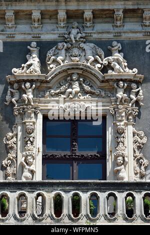 Italien, Sizilien, Catania, barocke Stadt als UNESCO-Weltkulturerbe, dem Palast Biscari am Ende des 17. Jahrhunderts erbaut und seiner barocken Fassade Stockfoto
