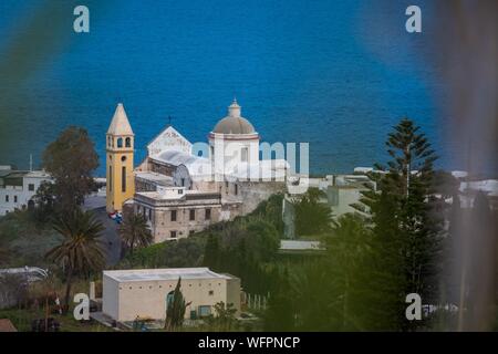 Italien, Sizilien, Liparische Inseln, das Tyrrhenische Meer, Vulkan Stromboli, San Vincenzo, San Bartolomeo Kirche Stockfoto