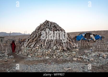 Äthiopien, Ferne regionalen staatlichen, Wadi Saba, ferne Dorf in der Morgendämmerung Stockfoto