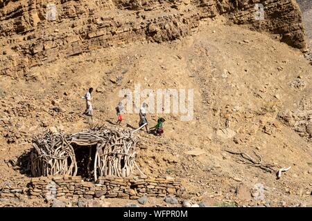 Äthiopien, Ferne regionalen staatlichen, Wadi Saba, ferne Dorf Stockfoto