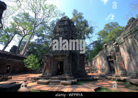 Die Ruinen der Tempel von Ta Prohm in Siem Reap, Kambodscha. Architektonische Erbe der Khmer Imperiums. Ein Meisterwerk der Welt Architektur Stockfoto