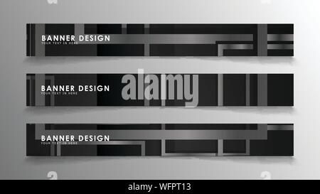 Banner der abstrakten geometrischen und Rechteckmuster mit schwarzen und weißen Gradienten. Vector Illustration. EPS 10. Stock Vektor