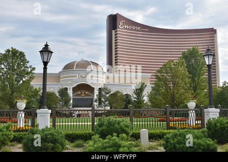 Das Encore Boston Harbour Casino im Besitz von Wynn Resorts in Everett, Massachusetts am Ufer des Mystic River an der Boston North Shore Stockfoto