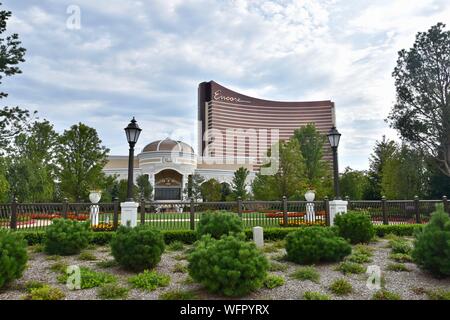 Das Encore Boston Harbour Casino im Besitz von Wynn Resorts in Everett, Massachusetts am Ufer des Mystic River an der Boston North Shore Stockfoto