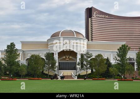 Das Encore Boston Harbour Casino im Besitz von Wynn Resorts in Everett, Massachusetts am Ufer des Mystic River an der Boston North Shore Stockfoto