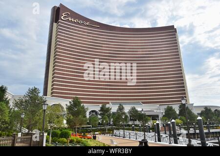 Das Encore Boston Harbour Casino im Besitz von Wynn Resorts in Everett, Massachusetts am Ufer des Mystic River an der Boston North Shore Stockfoto