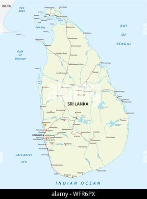 Die Demokratische Sozialistische Republik Sri Lanka Streckenkarte Stock Vektor