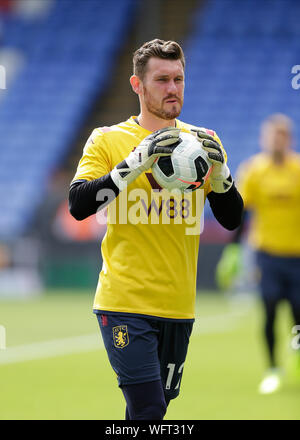 London, Großbritannien. 31. August 2019. Crystal Palace gegen Aston Villa; Torwart Jed Lenken von Aston Villa - Streng redaktionelle Verwendung. Keine Verwendung mit nicht autorisierten Audio-, Video-, Daten-, Spielpläne, Verein/liga Logos oder "live" Dienstleistungen. On-line-in-Match mit 120 Bildern beschränkt, kein Video-Emulation. Keine Verwendung in Wetten, Spiele oder einzelne Verein/Liga/player Publikationen Quelle: Aktion Plus Sport Bilder/Alamy leben Nachrichten Stockfoto