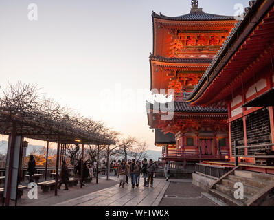 Besondere Abendbeleuchtung oder Hanatoro im Kiyomizudera Tempel in Kyoto, Japan. Stockfoto