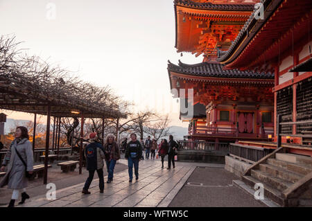 Besondere Abendbeleuchtung am Kiyomizudera-Tempel in Kyoto, Japan. Stockfoto